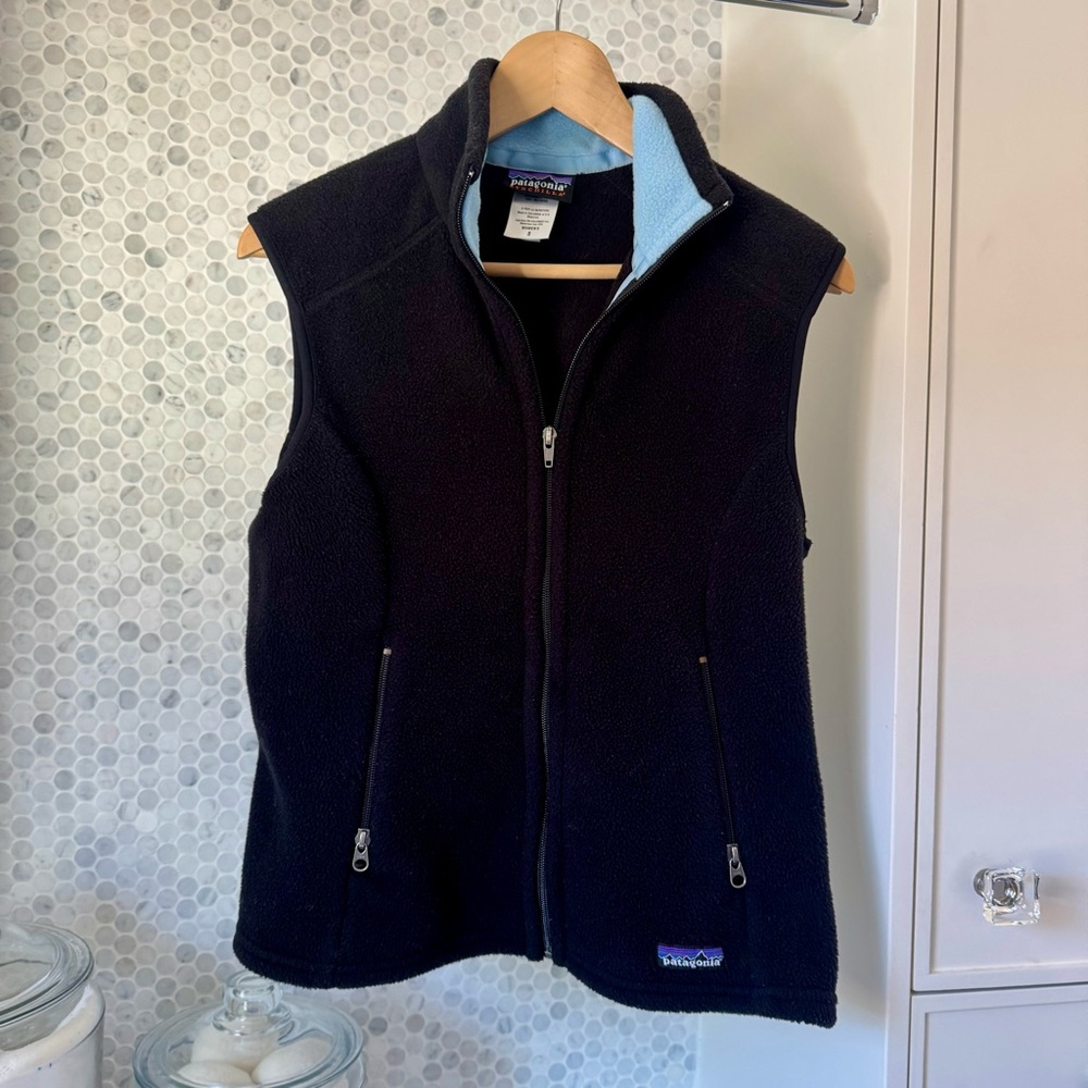 Patagonia Synchilla Black and Light Blue Vest